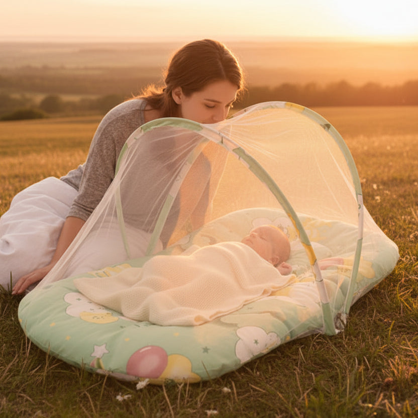 Lit moustiquaire bebe tranquillité dans une vallée