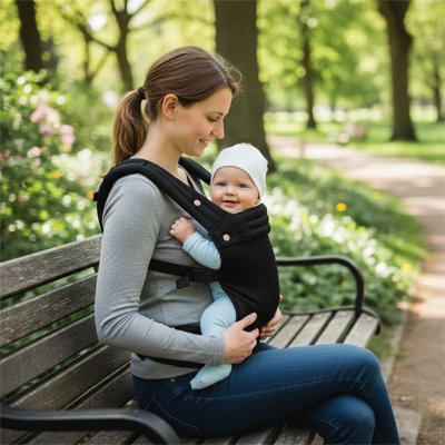 Mère porte sur le ventre le porte bébé ergonomique sécuriflex