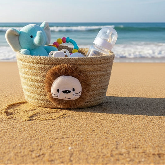 panier bebe rangement lionceau sur plage