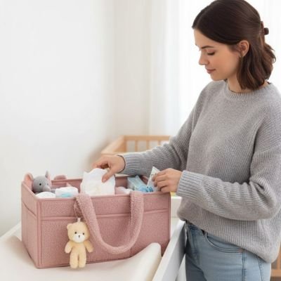 Panier de rangement bebe pastel rose