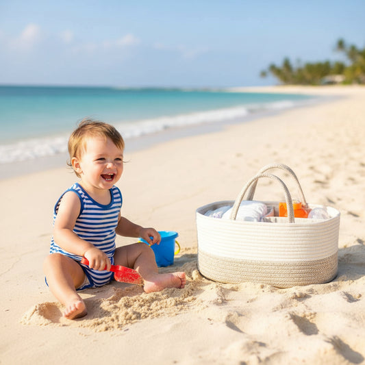 Panier de rangement pour bebe sérénité  sur plage