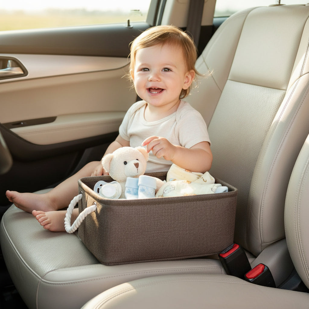 Panier rangement bébé fibre naturelle dans auto