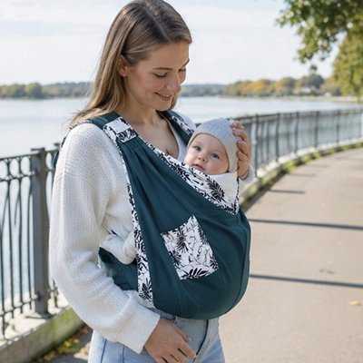 Porte bébé écharpe fleur éco vert foncé